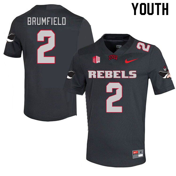 Youth #2 Doug Brumfield UNLV Rebels 2023 College Football Jerseys Stitched-Charcoal - Click Image to Close